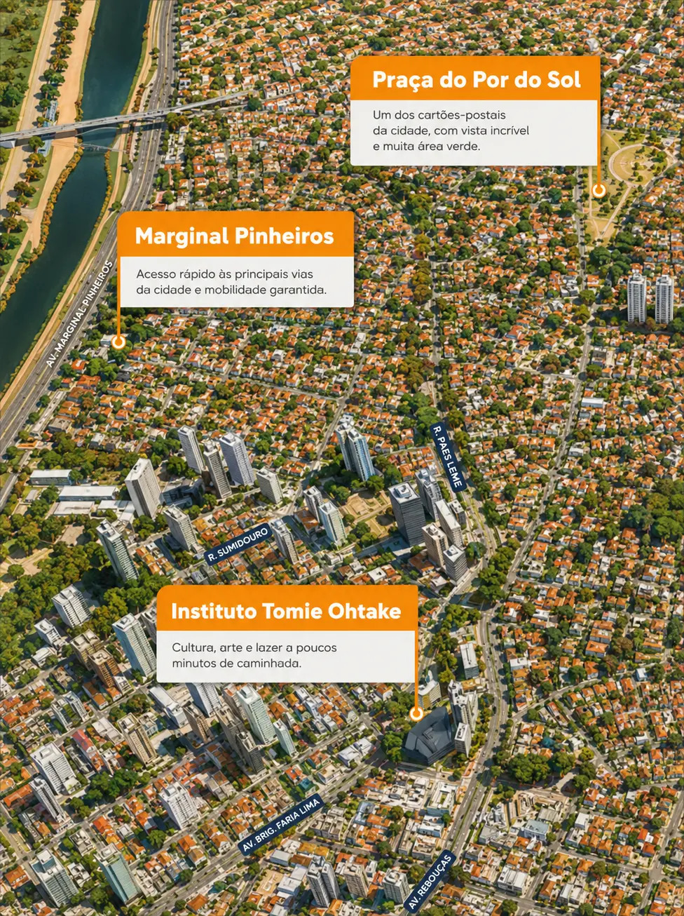 Imagem aérea da Vila Madalena com referências da região